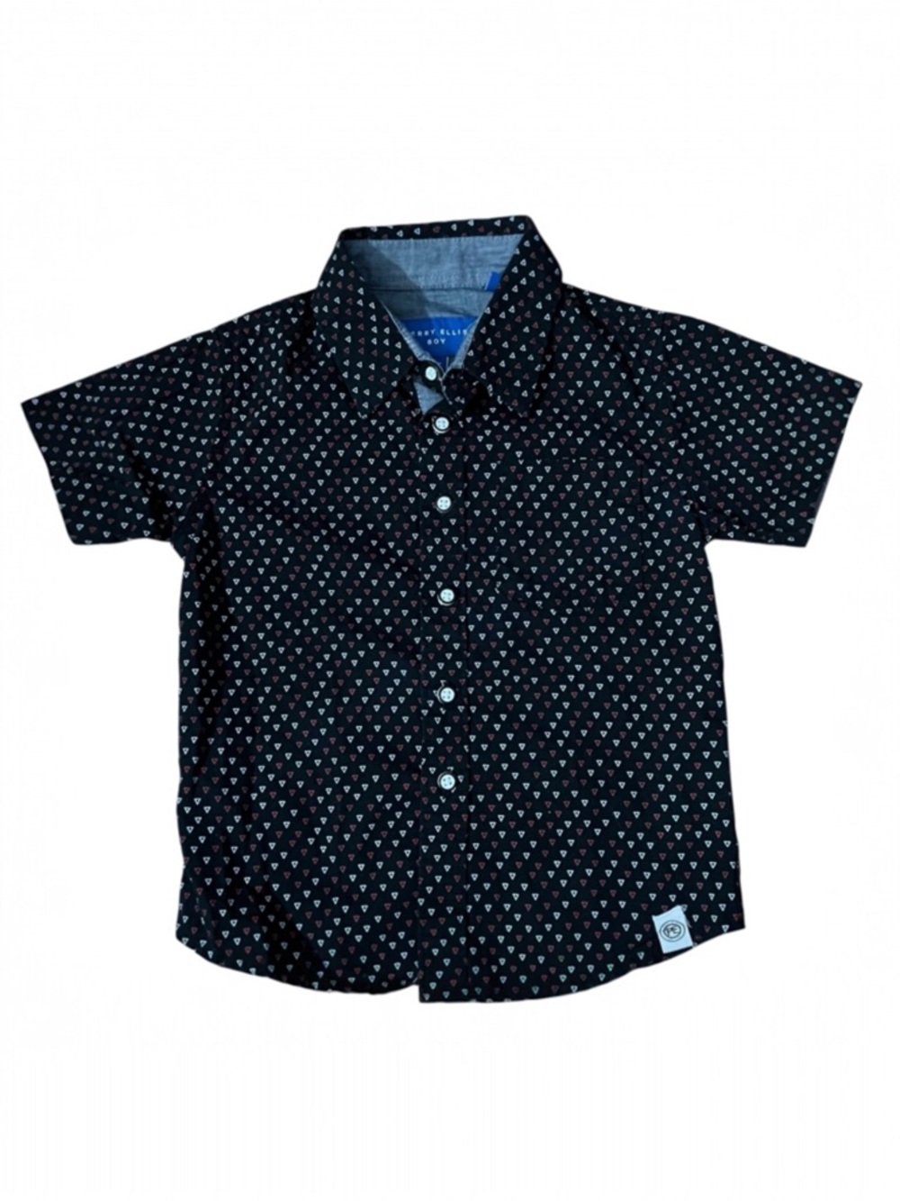 Perry Ellis Boys Black Geometric Triangle Short Sleeve Button Down Shirt Size 2T